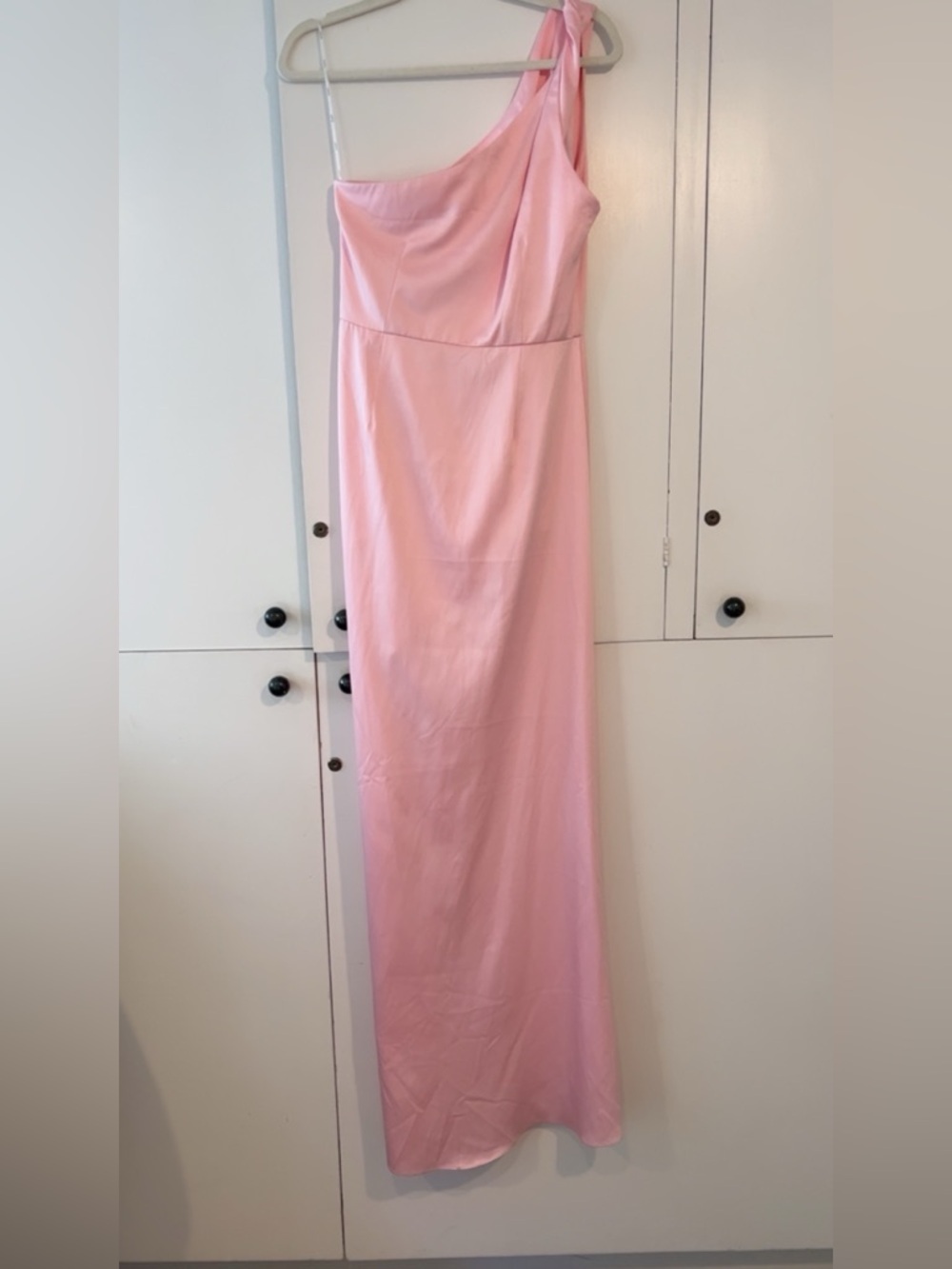 Elliatt Pink Satin One Shoulder Maxi Dress Draped Slip Gown Formal Size L - Picture 4 of 9